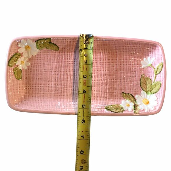 Vintage Shabby Chic I. W. Rice & CO. Inc. Irice Pink Woven Daisy Tray Ceramic - Picture 5 of 5